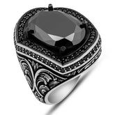 Silver Black Zircon Stone Oval Men's Ring
